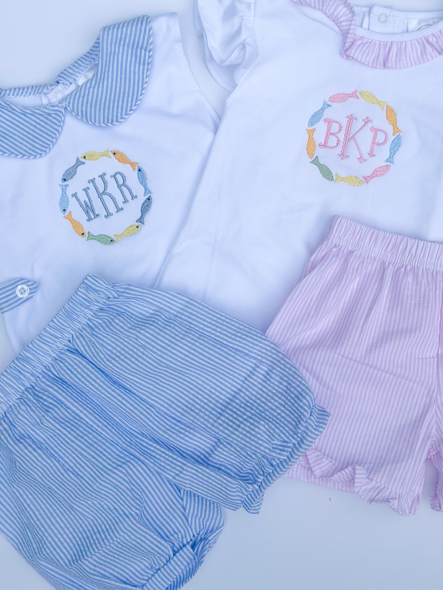 Blue Seersucker Short Set