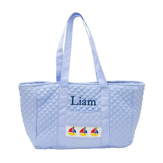 Smocked Blue Sailboat Tote Bag