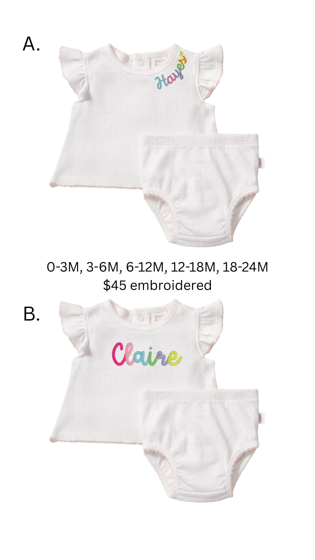 Paty Organic Cotton Pointelle Girls Diaper Set - 3 week TAT