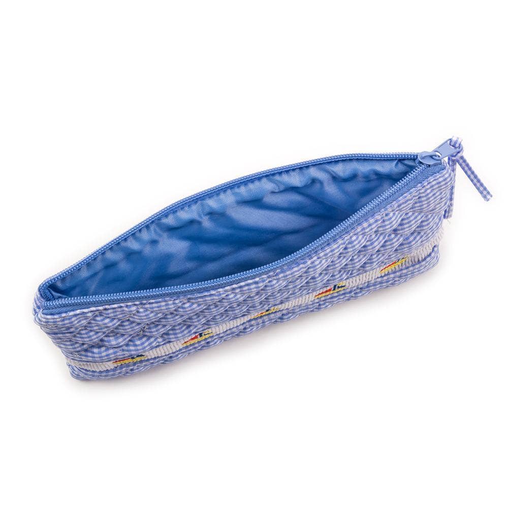 Smocked Blue Sailboat Accessory Pouch