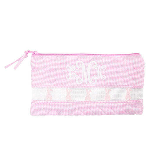 Smocked Pink Bunny Accessory Pouch