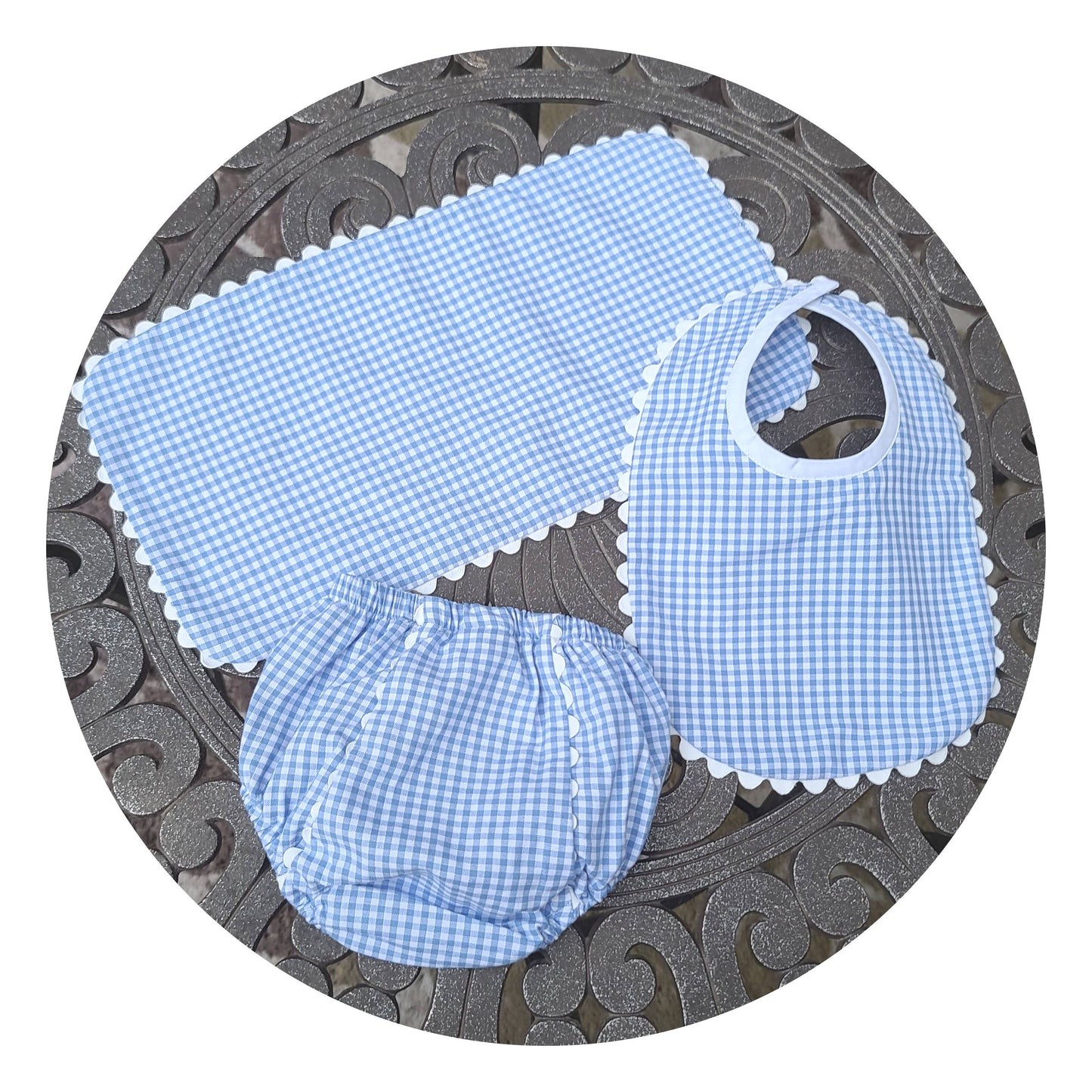 Gingham Baby Bib With Ric Rac