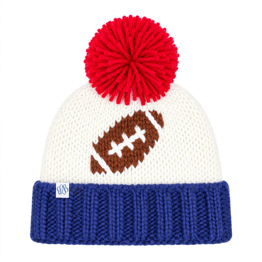 Navy and Red Football Bobble Hat