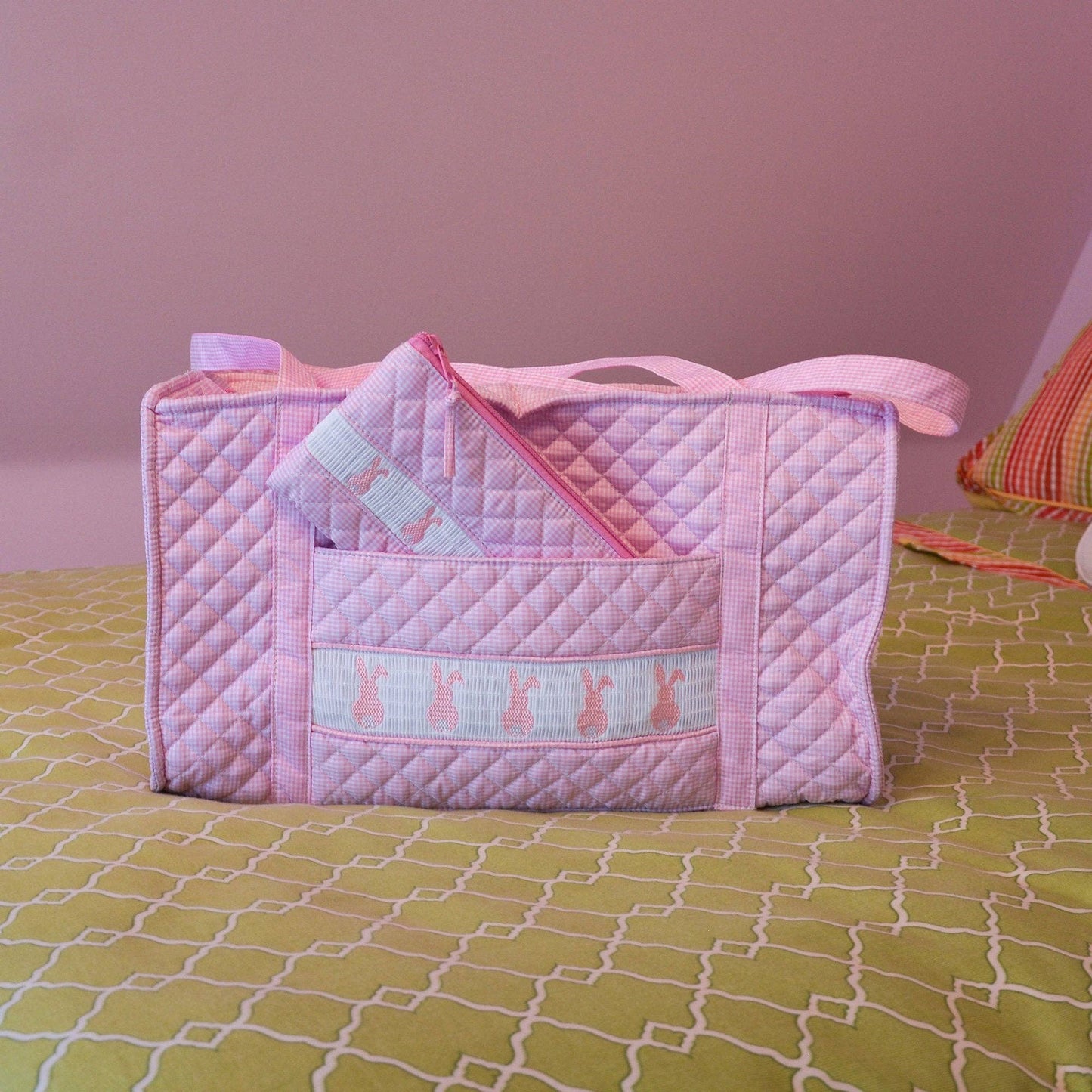 Smocked Pink Bunny Accessory Pouch