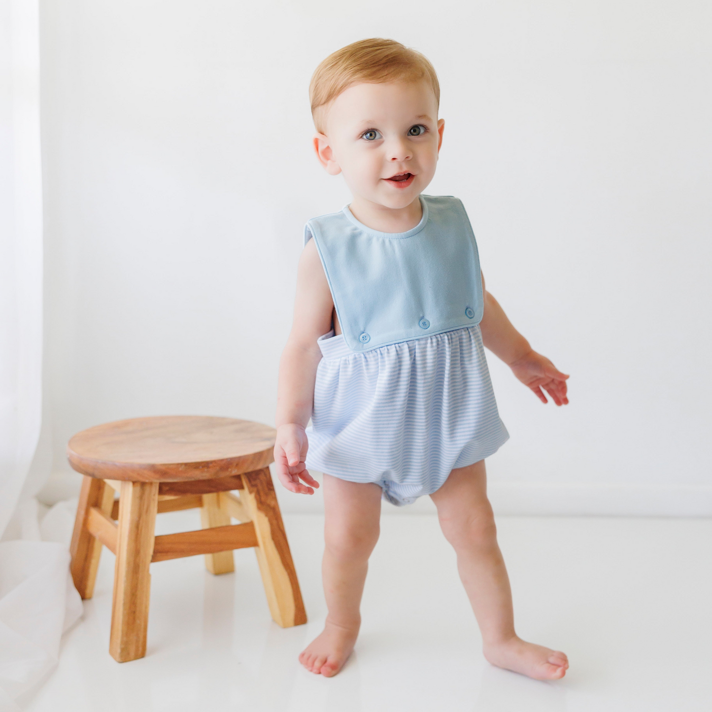 Back to School Boys Light Blue Striped Bib Bubble