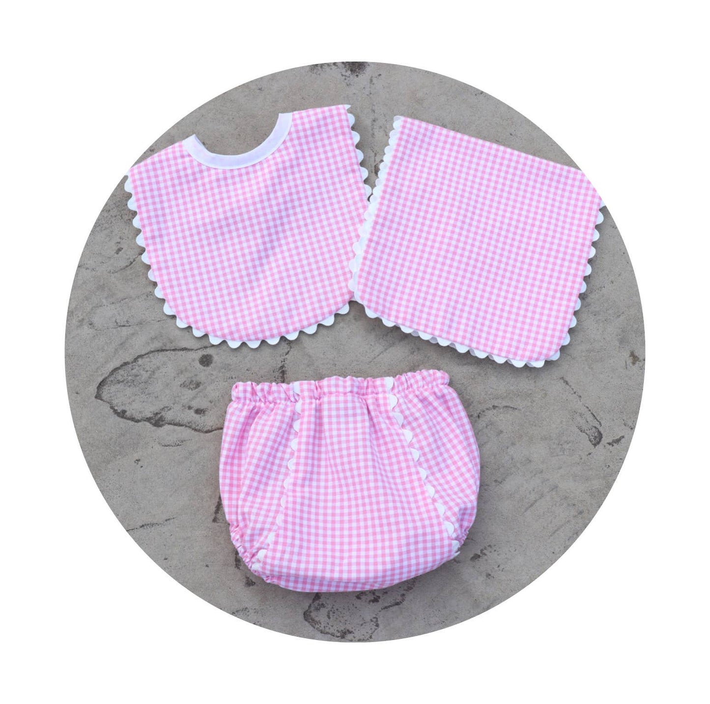 Gingham Baby Bib With Ric Rac