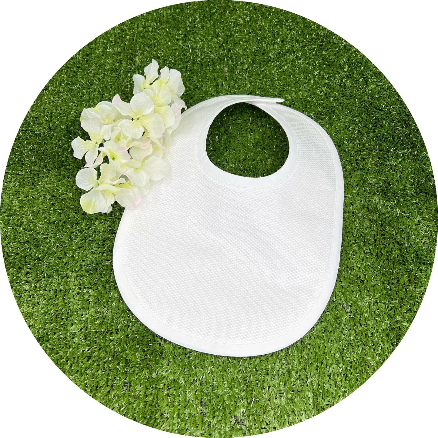 White Cotton Pique Baby Bib with Plain Trim