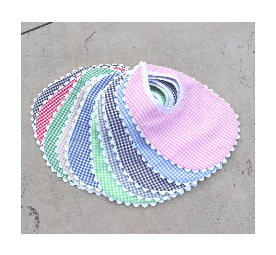 Gingham Baby Bib With Ric Rac