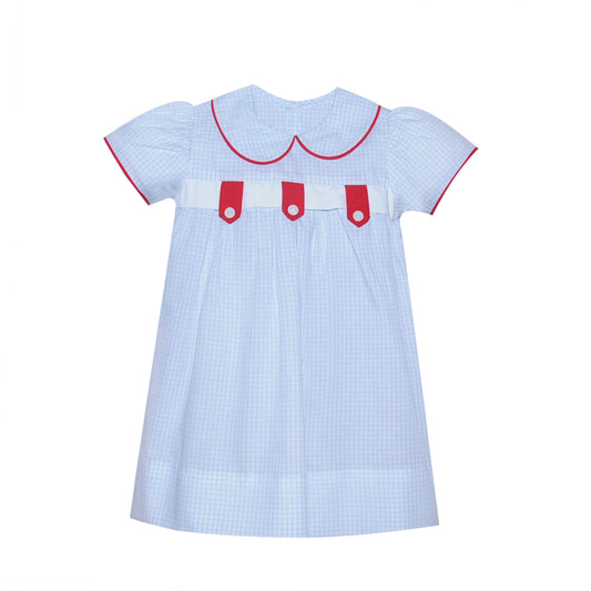 Light Blue and Red Tab Dress