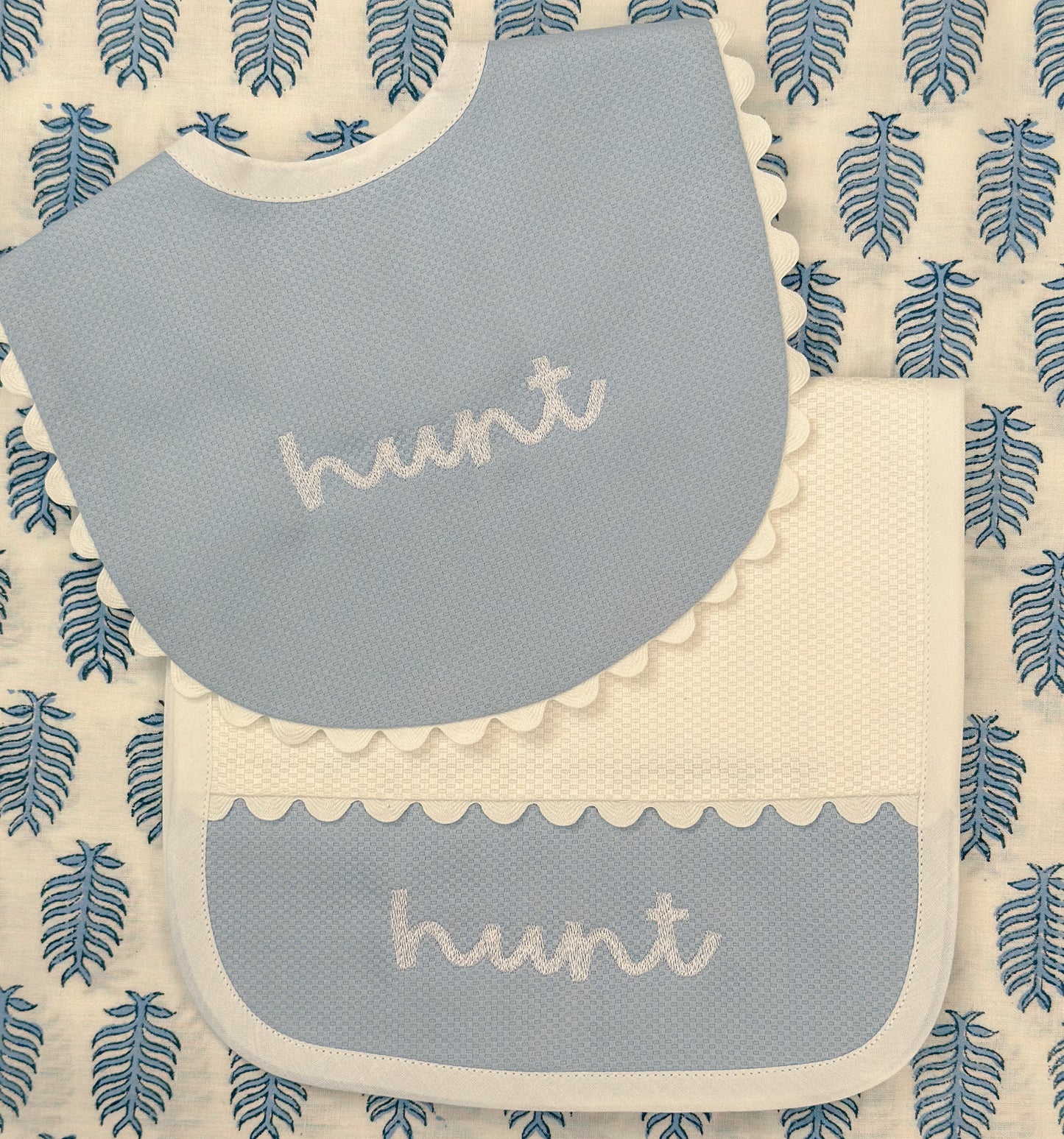 Bib and Burp Cloth Set with Ric Rac trim