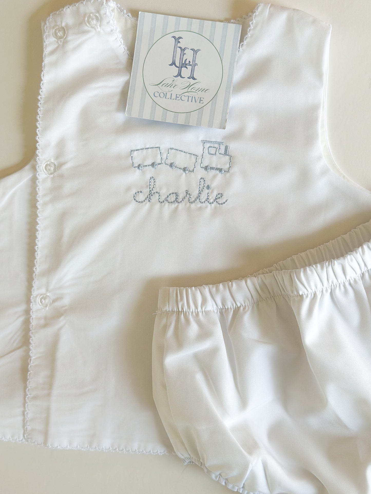White Picot Trim Diaper Set - July TAT