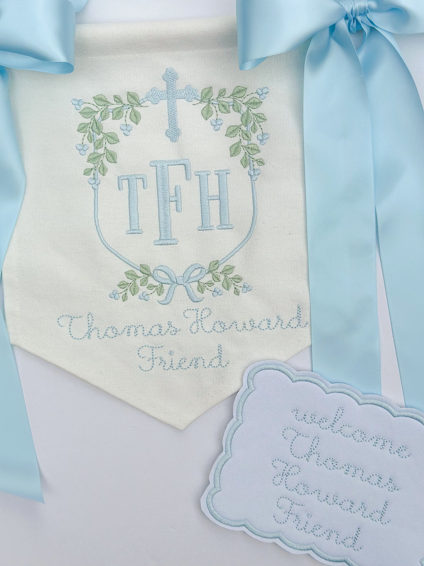 Linen Banner (boys and girls) with Satin Bows