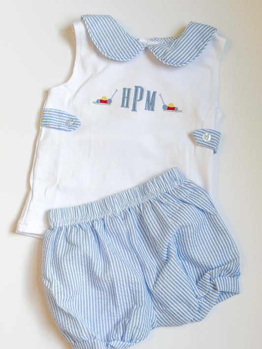 Blue Seersucker Short Set