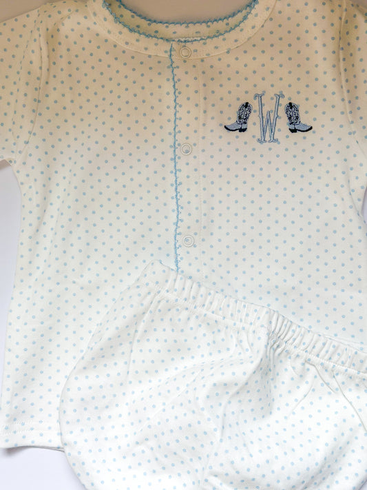 Blue Bitty Dot Diaper Set