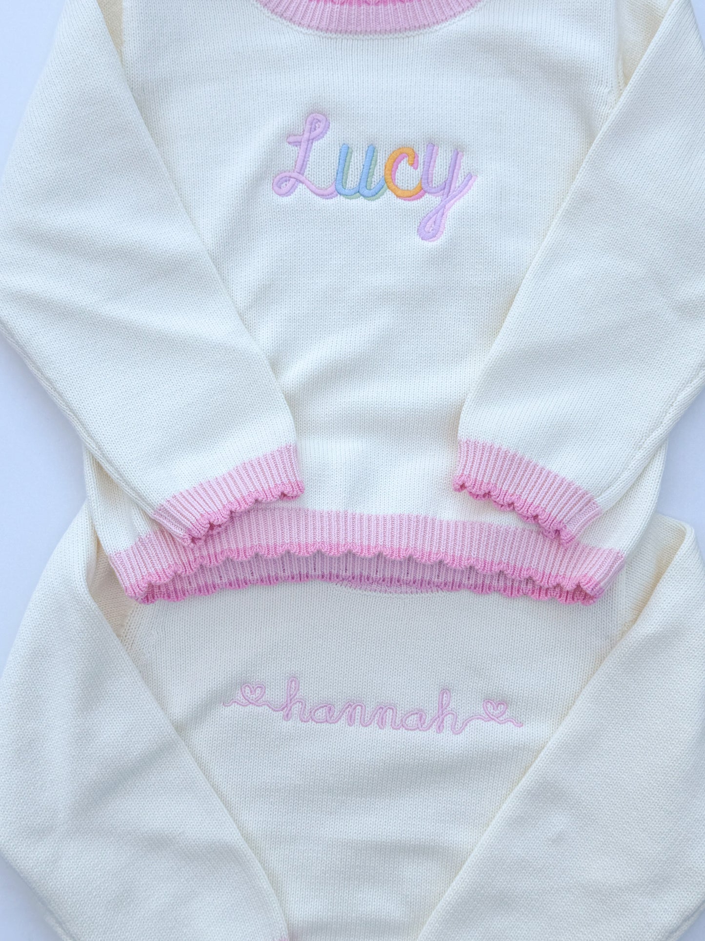 Scalloped Cream/Pink Lined Sweater - Sept TAT