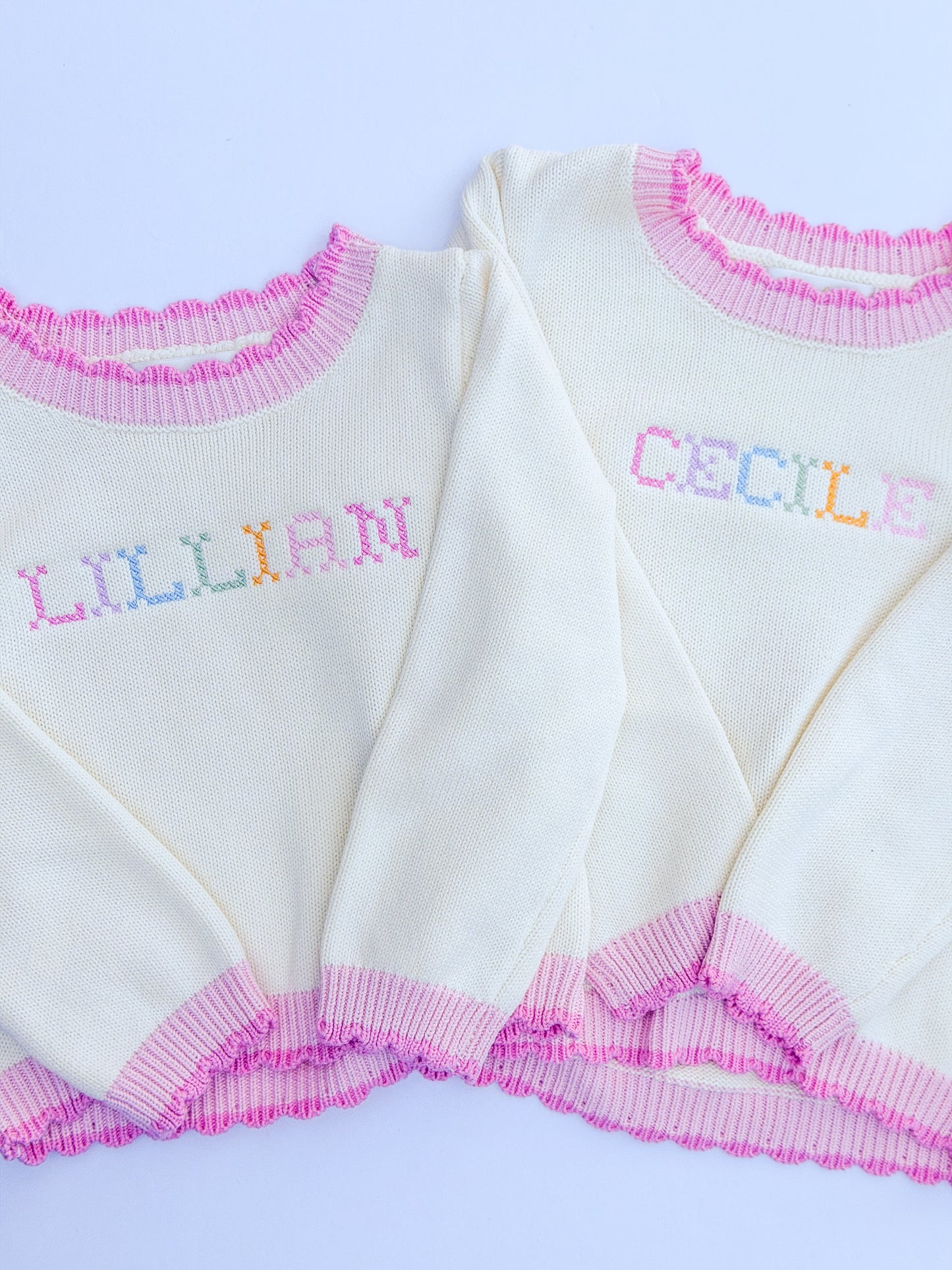 Scalloped Cream/Pink Lined Sweater - Sept TAT