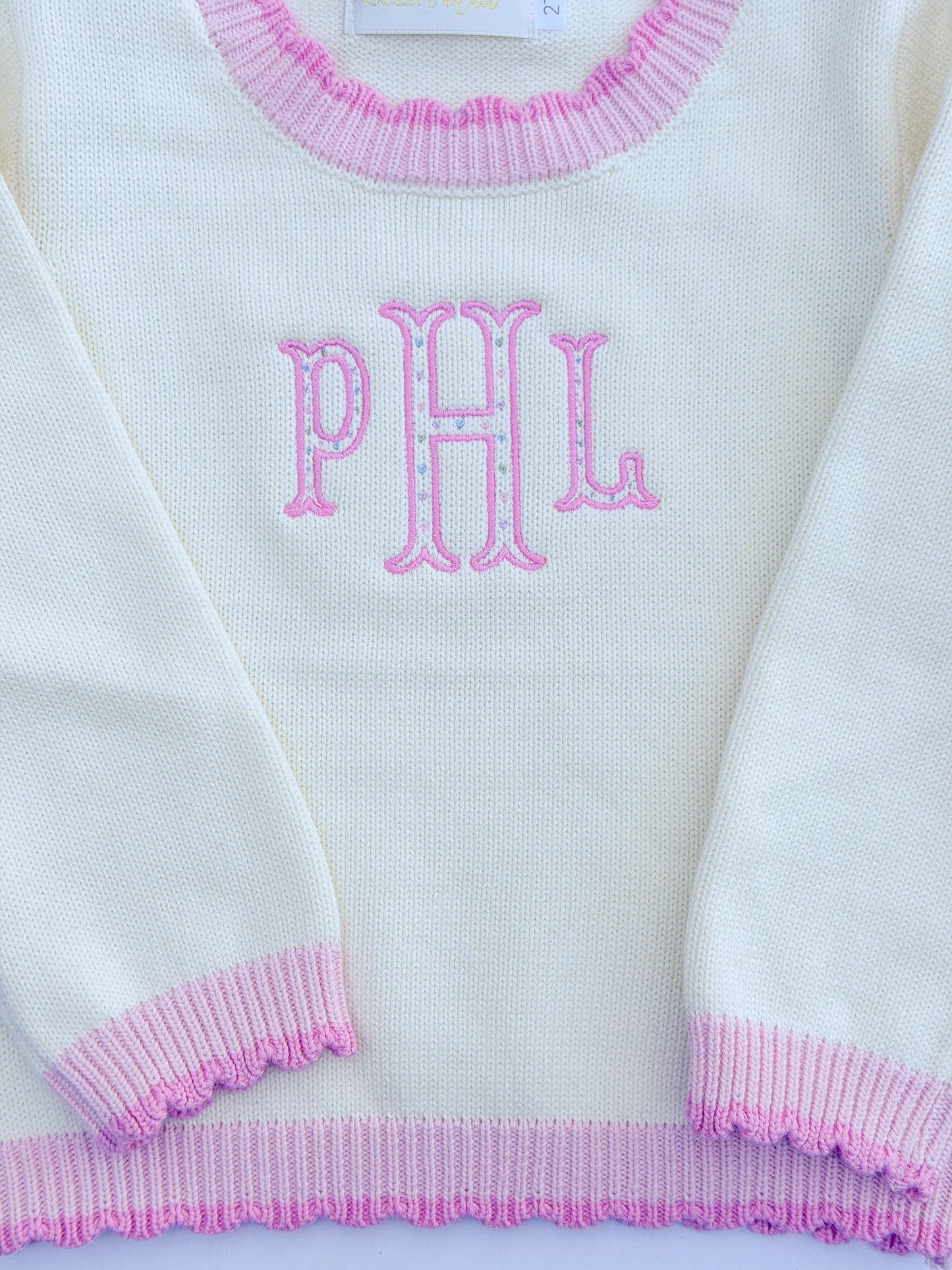 Scalloped Cream/Pink Lined Sweater - Sept TAT