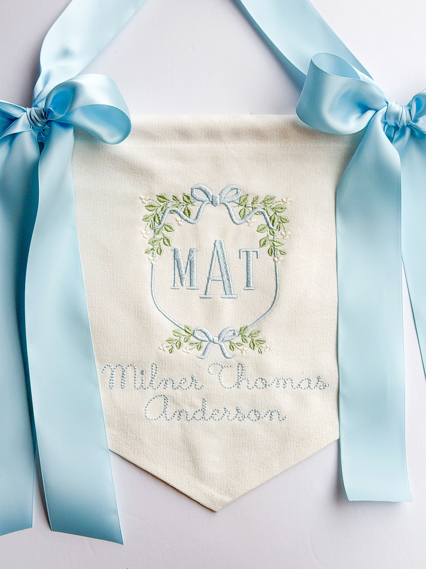 Linen Banner (boys and girls) with Satin Bows