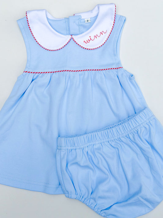 LHC Blue with Red Trim Knit Diaper Set