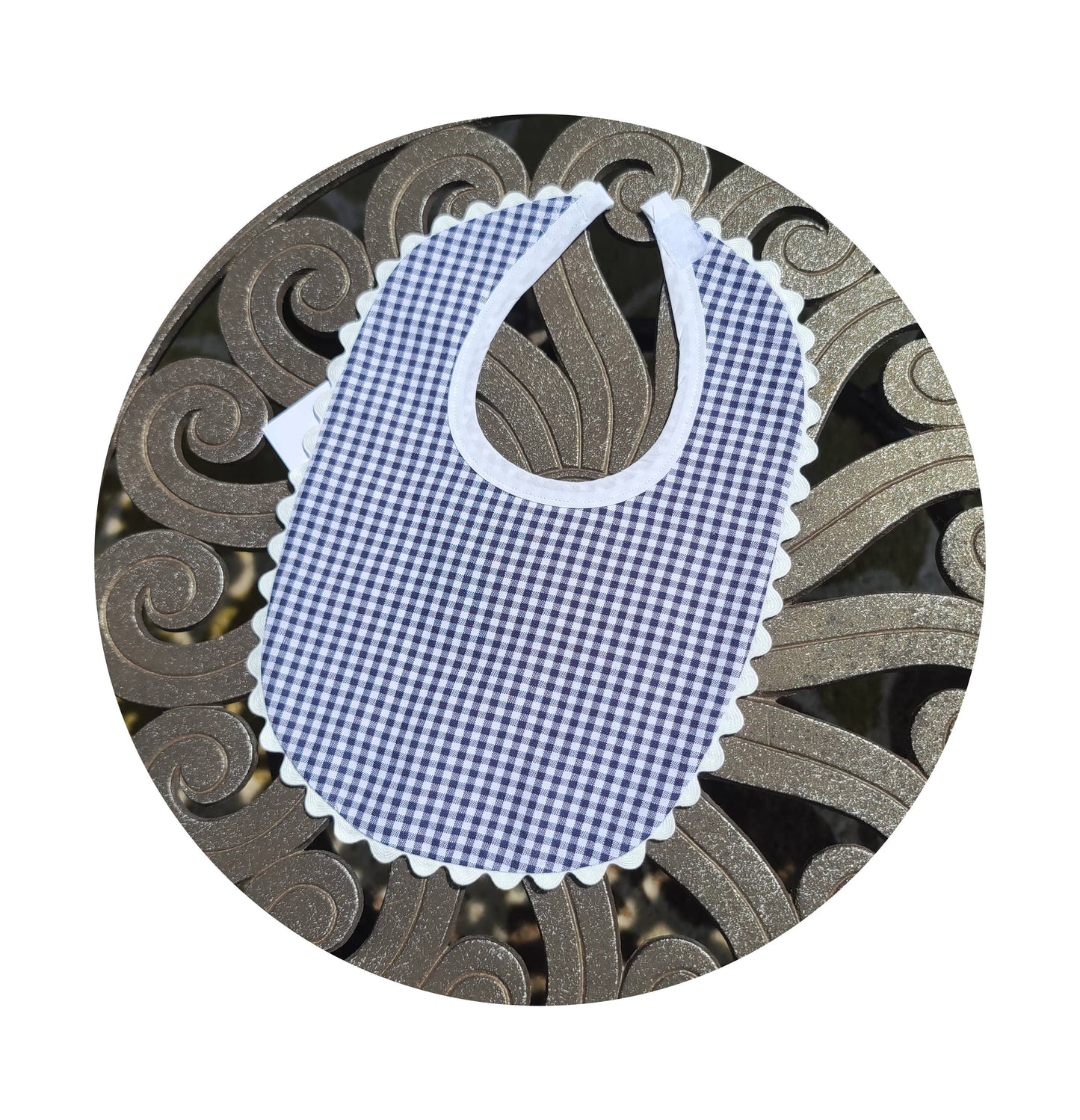 Gingham Baby Bib With Ric Rac