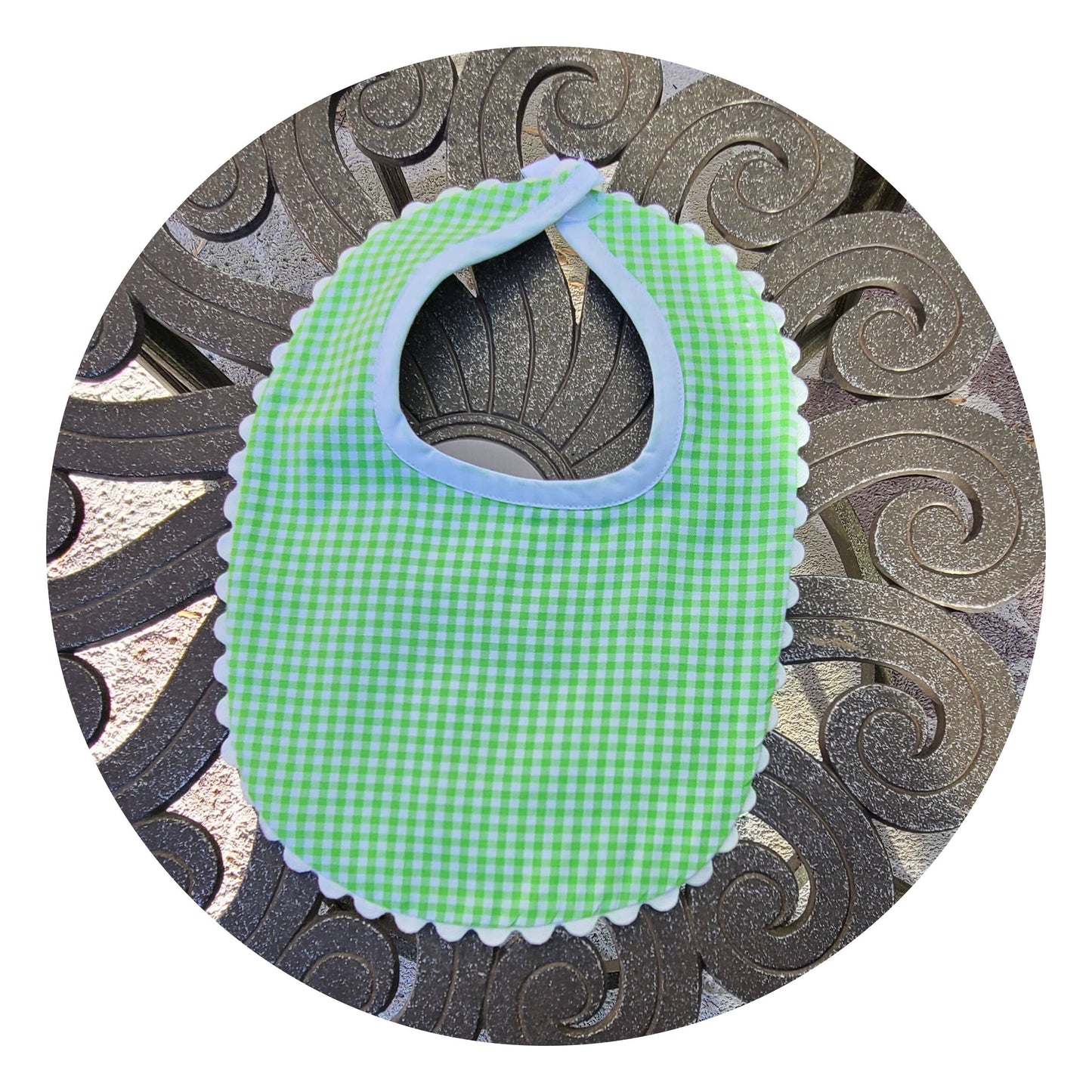 Gingham Baby Bib With Ric Rac