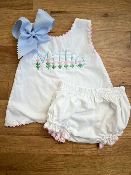 White Woven Ric Rac Diaper Set